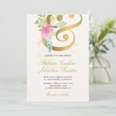 Invitation Ampersand doré rose pastel crème mariage romantiqu (Debout devant)