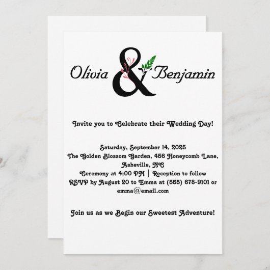 Invitation Ampersand élégant et design Mariage de script (Devant / Derrière)