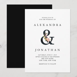 Invitation Ampersand élégant   Mariage noir et blanc