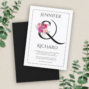 Invitation Ampersand et bouquet de roses roses mariage
