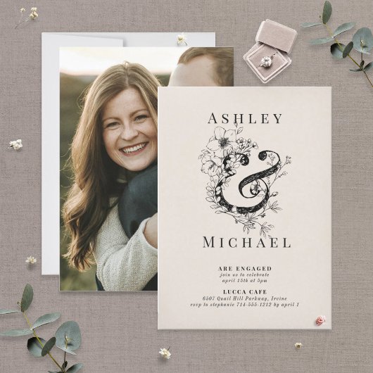 Invitation AMPERSAND FLORAL Blush Photo Engagement