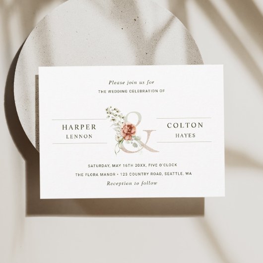 Invitation Ampersand floral Elegant Mariage d'aquarelle