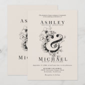 Invitation AMPERSAND FLORAL main tiré Mariage Blush (Devant / Derrière)