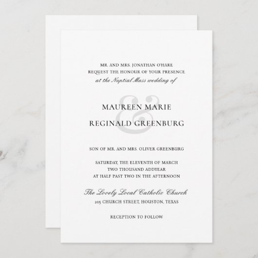 Invitation Ampersand Formel Traditionnel Tout en un Mariage (Devant / Derrière)