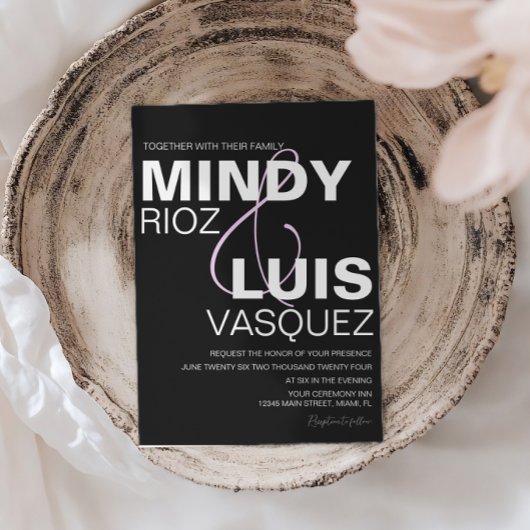 Invitation AMPERSAND GRAS Script Mariage rose noir Invitatiat