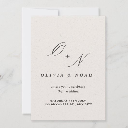 Invitation Ampersand Monogramme Calligraphie Mariage élégant (Devant)