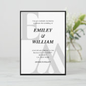 Invitation ampersand Monogramme initial noir et blanc mariage (Debout devant)
