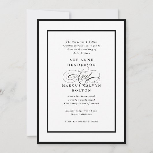 Invitation Ampersand noir tout en un Mariage de détails RSVP (Devant)