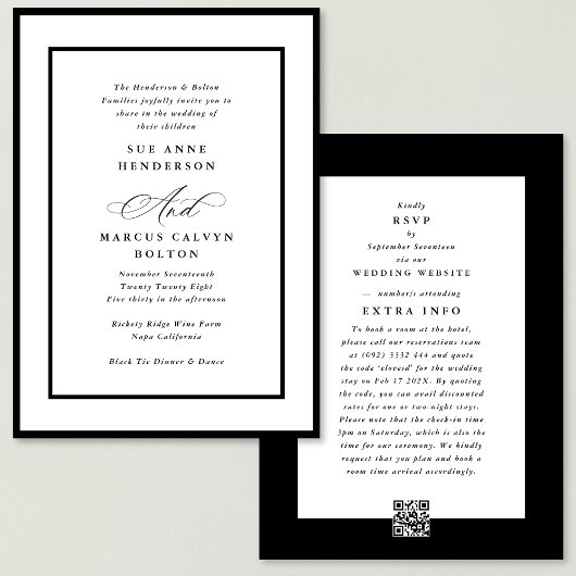 Invitation Ampersand noir tout en un Mariage de détails RSVP