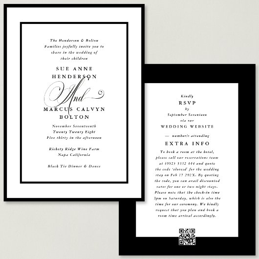 Invitation Ampersand noir tout en un Mariage de détails RSVP