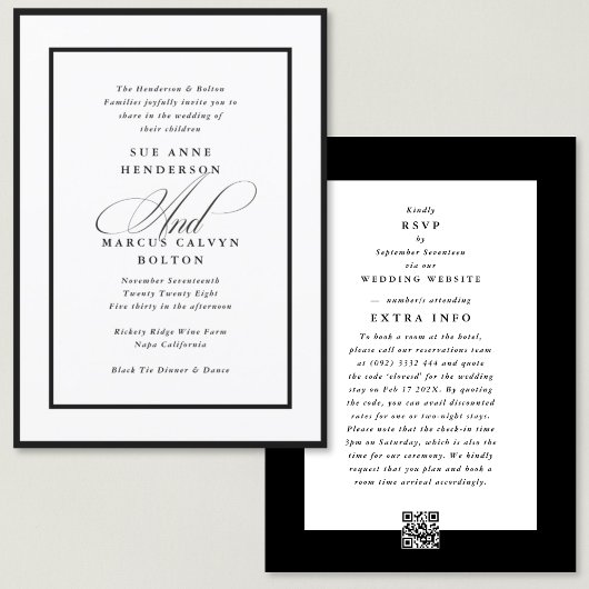 Invitation Ampersand noir tout en un Mariage de détails RSVP