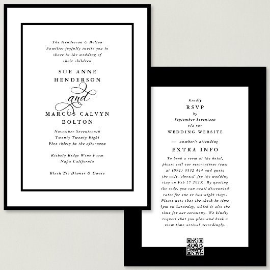 Invitation Ampersand noir tout en un Mariage de détails RSVP