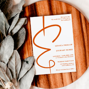 Invitation Ampersand photo orange script Qr code mariage