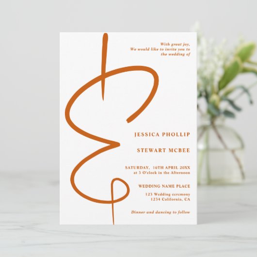 Invitation Ampersand photo orange script Qr code mariage (Debout devant)