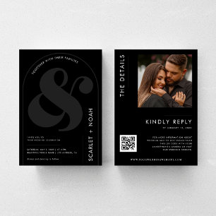 Invitation Ampersand & Photo QR Code Tout en un Mariage noir