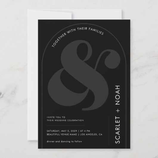 Invitation Ampersand & Photo QR Code Tout en un Mariage noir (Devant)