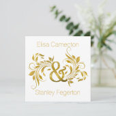 Invitation Ampersande de feuille d'or et fleurit mariage flor (Debout devant)