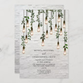 Invitation Ampoules vintages Botanique Mariage en brique blan (Devant / Derrière)
