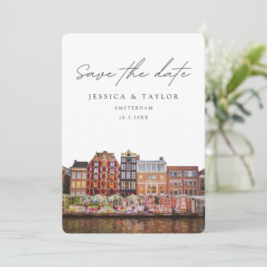 Invitation Amsterdam Fleurs de Mariage Save the Date (Debout devant)