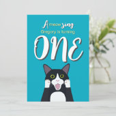 Invitation Amusant 1er Anniversaire Cute Surpris Tuxedo Chat (Debout devant)