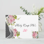 Invitation Amusant 50ème anniversaire Invitation, Roses roses (Debout devant)