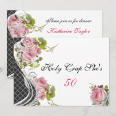 Invitation Amusant 50ème anniversaire Invitation, Roses roses (Devant / Derrière)