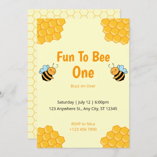 Invitation Amusant À Bee Bumble Bee Anniversaire (Devant / Derrière)