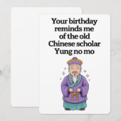 Invitation Amusant Anniversaire Vieux Chinois Scholar Yung No (Devant / Derrière)