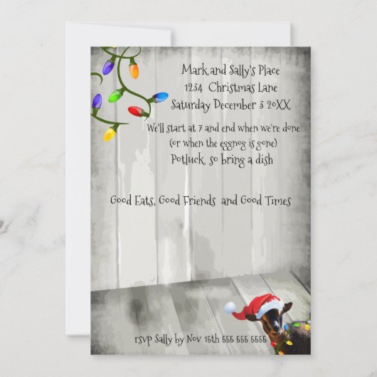 Invitation Amusant arbre de Noël Trimming Party Chèvre (Dos)