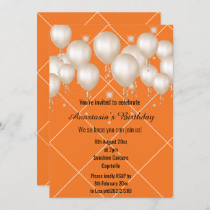 INVITATION AMUSANT BALLON BRIGHT ORANGE ANNIVERSAIRE INVITATI