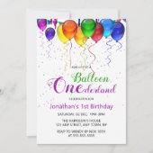 Invitation Amusant Ballons colorés Wonderland 1er anniversair (Devant)