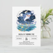 Invitation Amusant Blue Pastel Requin Anniversaire (Debout devant)