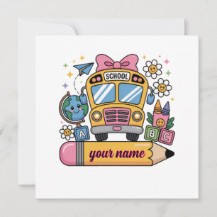 Invitation Amusant bus scolaire mignon Éducation rentrée sc