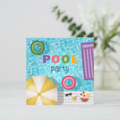 Invitation Amusant Coloré Piscine d'été Fête Anniversaire (Debout devant)