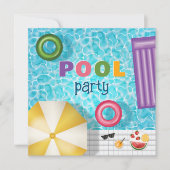 Invitation Amusant Coloré Piscine d'été Fête Anniversaire (Devant)