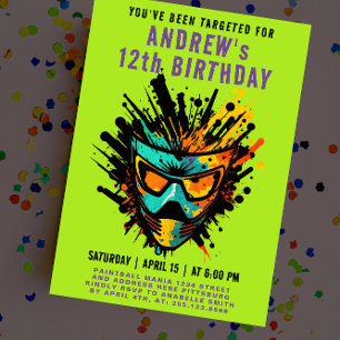 Invitation Amusant Colorful Paintball Splatz Green Party