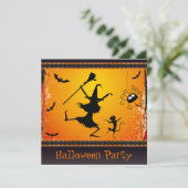 Invitation Amusant Dancing Witch and Cat Halloween Party (Debout devant)