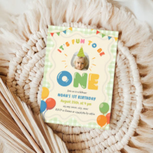 Invitation Amusant d'être un 1er Anniversaire Photo Vichy Ver
