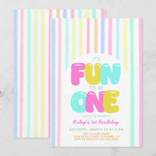 Invitation Amusant d'être une bulle pastel rayée 1er annivers