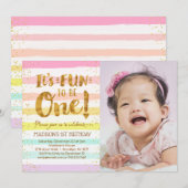 Invitation Amusant d'être une fille 1er anniversaire Rainbow  (Devant / Derrière)