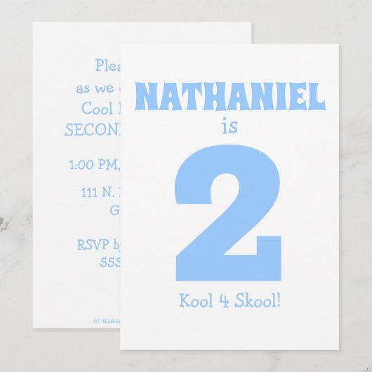 Invitation Amusant deuxième anniversaire garçon de 2 ans trop (Devant / Derrière)