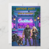 Invitation Amusant Drive-in Cocktail Bar Birthday Biker Coupl (Devant)