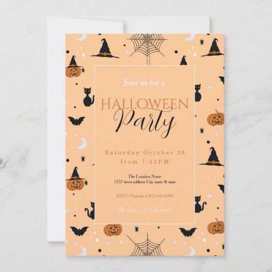 Invitation Amusant Éffrayant Halloween Orange Design (Devant)