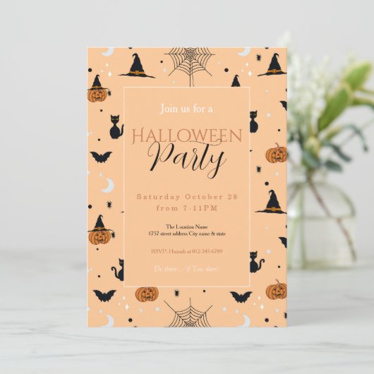 Invitation Amusant Éffrayant Halloween Orange Design (Debout devant)