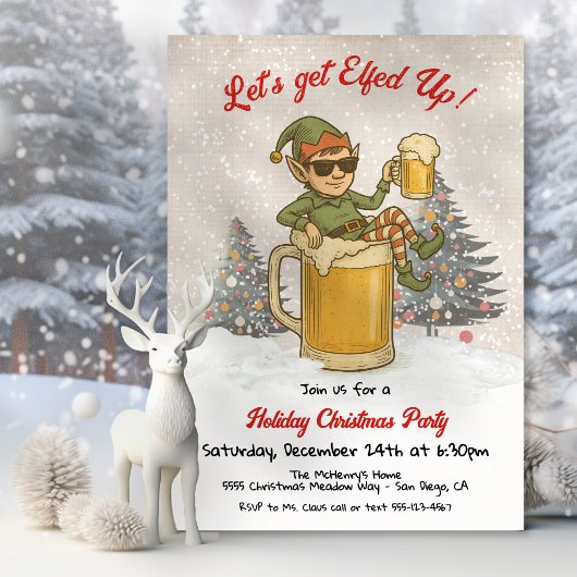Invitation Amusant Elfed Up Bière Fête de Noël