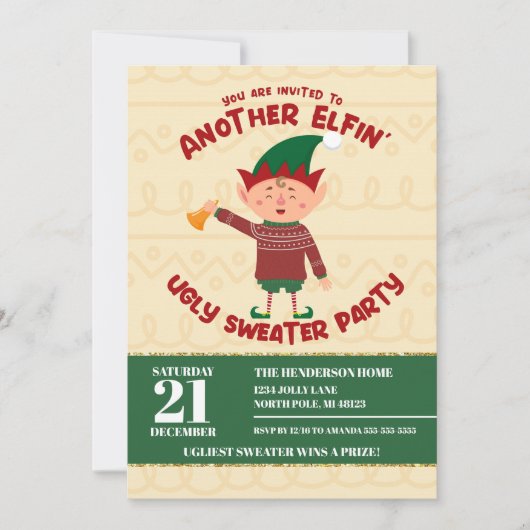 Invitation Amusant Elfin' Christmas Ugly Sweater Party (Devant)
