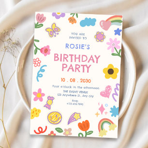 Invitation Amusant fun doodle coloré anniversaire