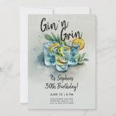Invitation Amusant Gin n Grin Drinks Party Moderne 30e annive (Devant)