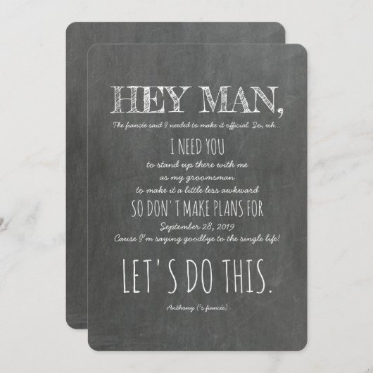 Invitation Amusant Groomsman ou Best Man Proposition "Hey Man (Devant / Derrière)
