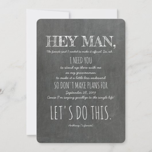 Invitation Amusant Groomsman ou Best Man Proposition "Hey Man (Devant)